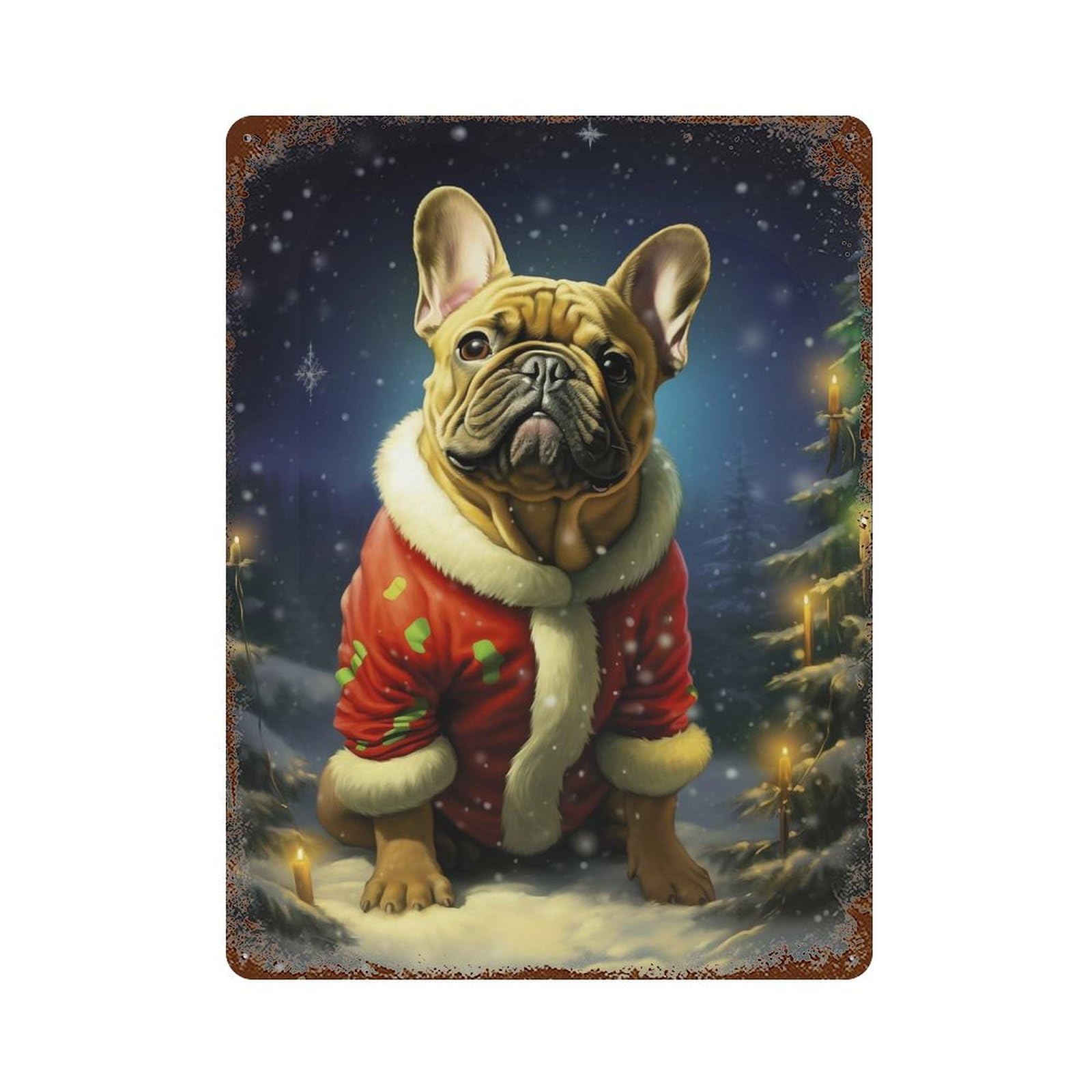 Garage Style Jolly Bulldog Xmas Weathered Tin Sign 15.7"x11.8", Classic Wall Plaque for Bar And Workshop