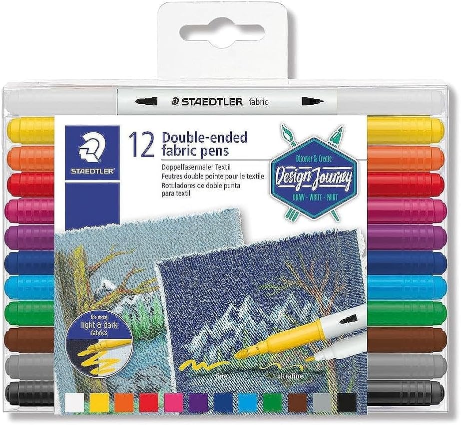 Staedtler Double-Ended Fabric Markers - Decorate T-Shirts, Pillows, Shoes and More, 12 Assorted Colors, 3190 TB12
