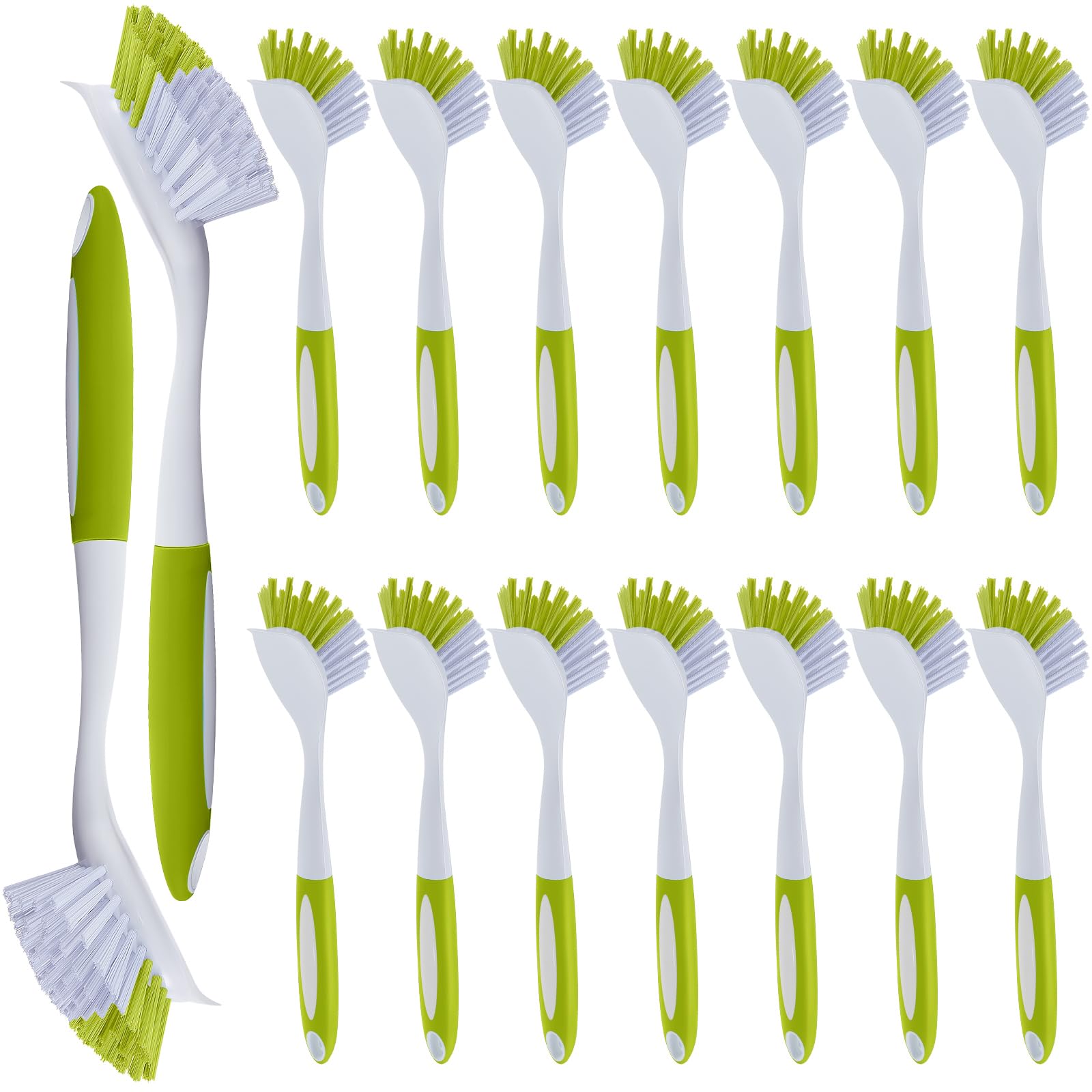 Hsei Lot de 20 brosses à vaisselle avec poignée pour nettoyer la vaisselle, l'évier de cuisine, les casseroles et les poêles avec poils rigides pour ustensiles de cuisine (vert) et jaune