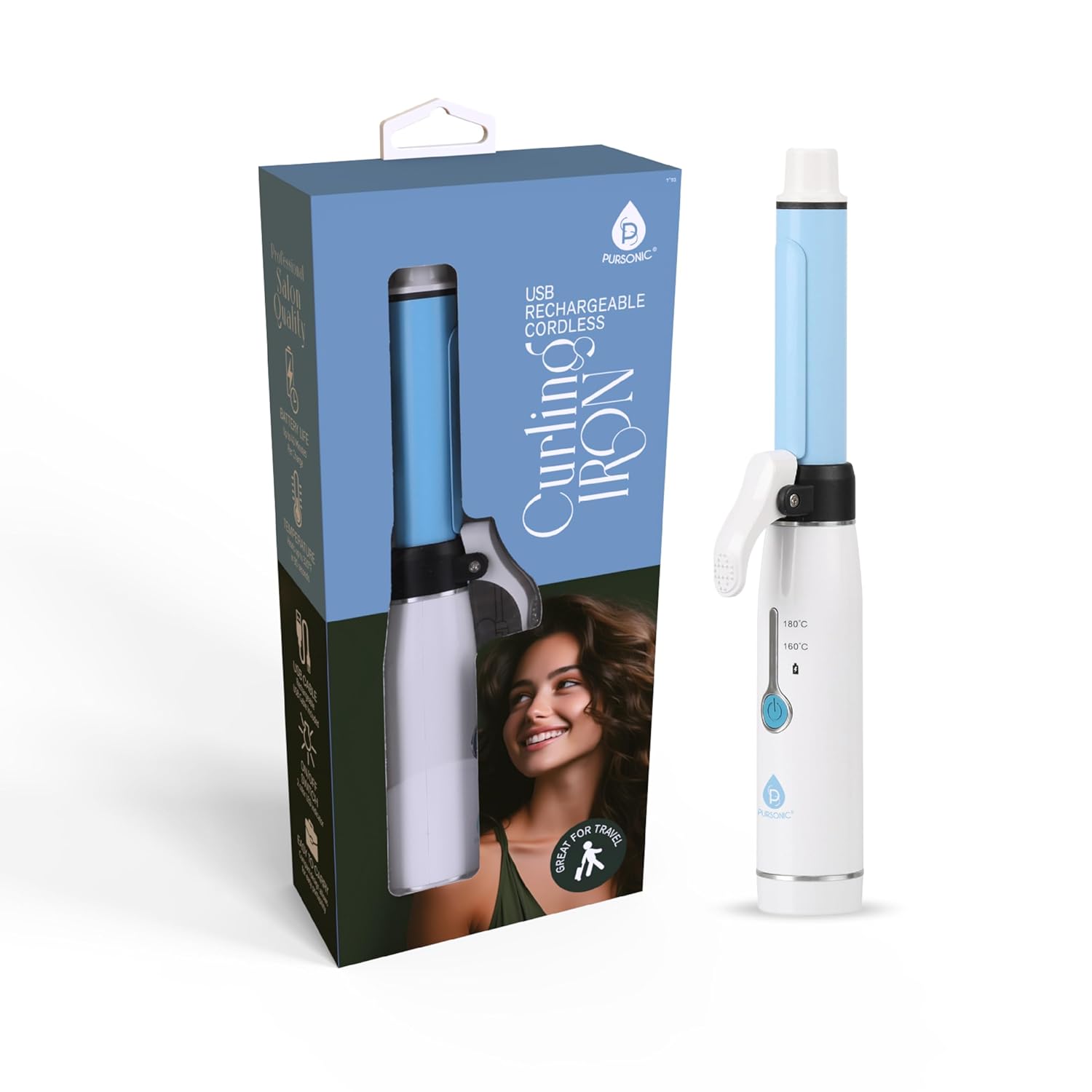 Pursonic Portable Curling Iron - Professional Quality & Rechargeable