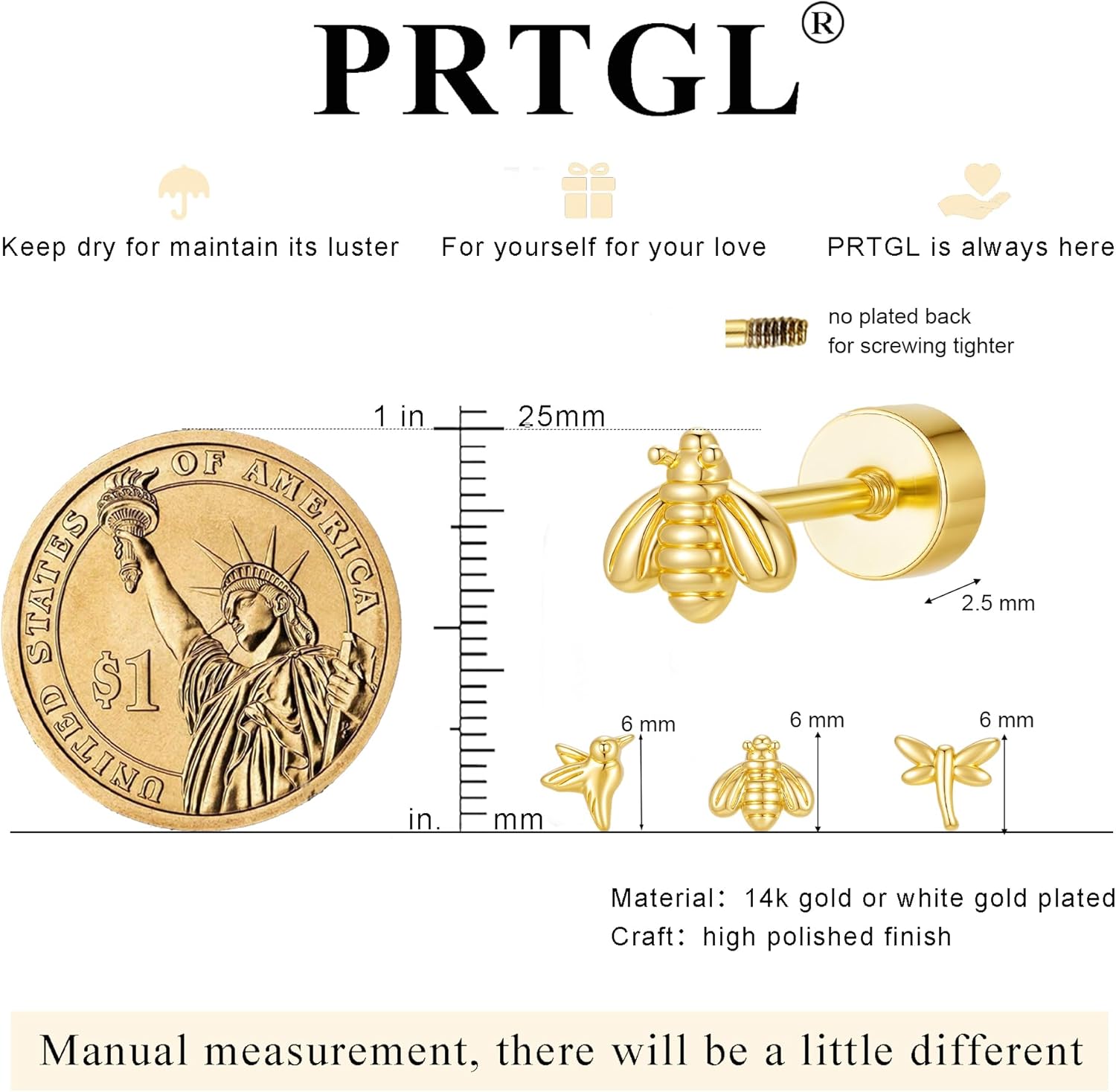 Flat Back Earrings - 6pcs 14k Gold/White Gold Plated Tiny Heart Pearl Sun Moon Star Flower Bird Butterfly Animal Cross CZ Flat Back Stud Earrings for Women Cartilage Helix Flatback Ear Stacking - Image 5