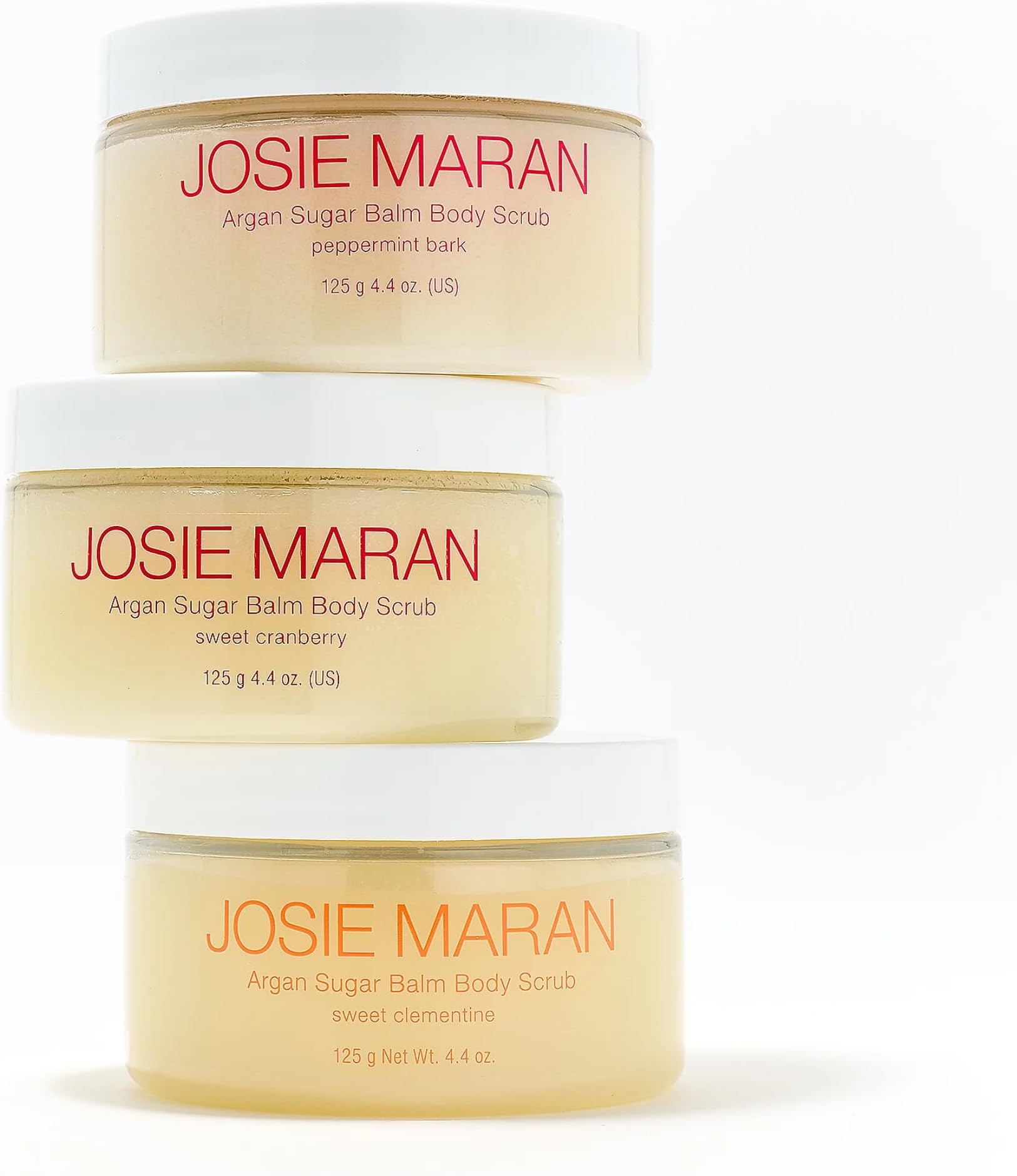 Argan Sugar Body Scrub Trio - 3-Piece Body Care Set - Softens, Smoothes & Hydrates Dry Skin - Includes Scents Sweet Clementine, Peppermint Bark & Sweet Cranberry (3 Count)