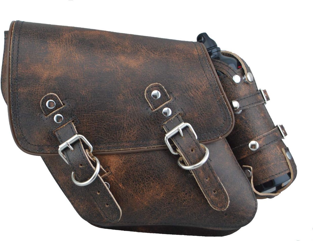 La Rosa 96-UP H D Dyna Wide Glide FXR Left Side Solo Saddle Bag Rustic Brown with Fuel Bottle Holder