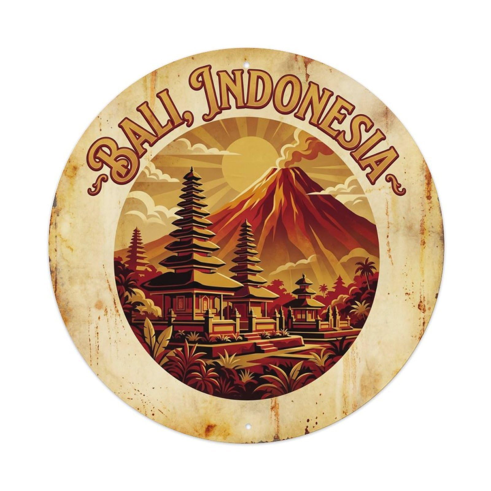Bali Mother Temple Sacred Landmark Cultural Heritage Vintage Metal Tin Sign Plaque Wall Decor for Cafe, Club Bar, Office, Garden Metal Poster 8x8Inch