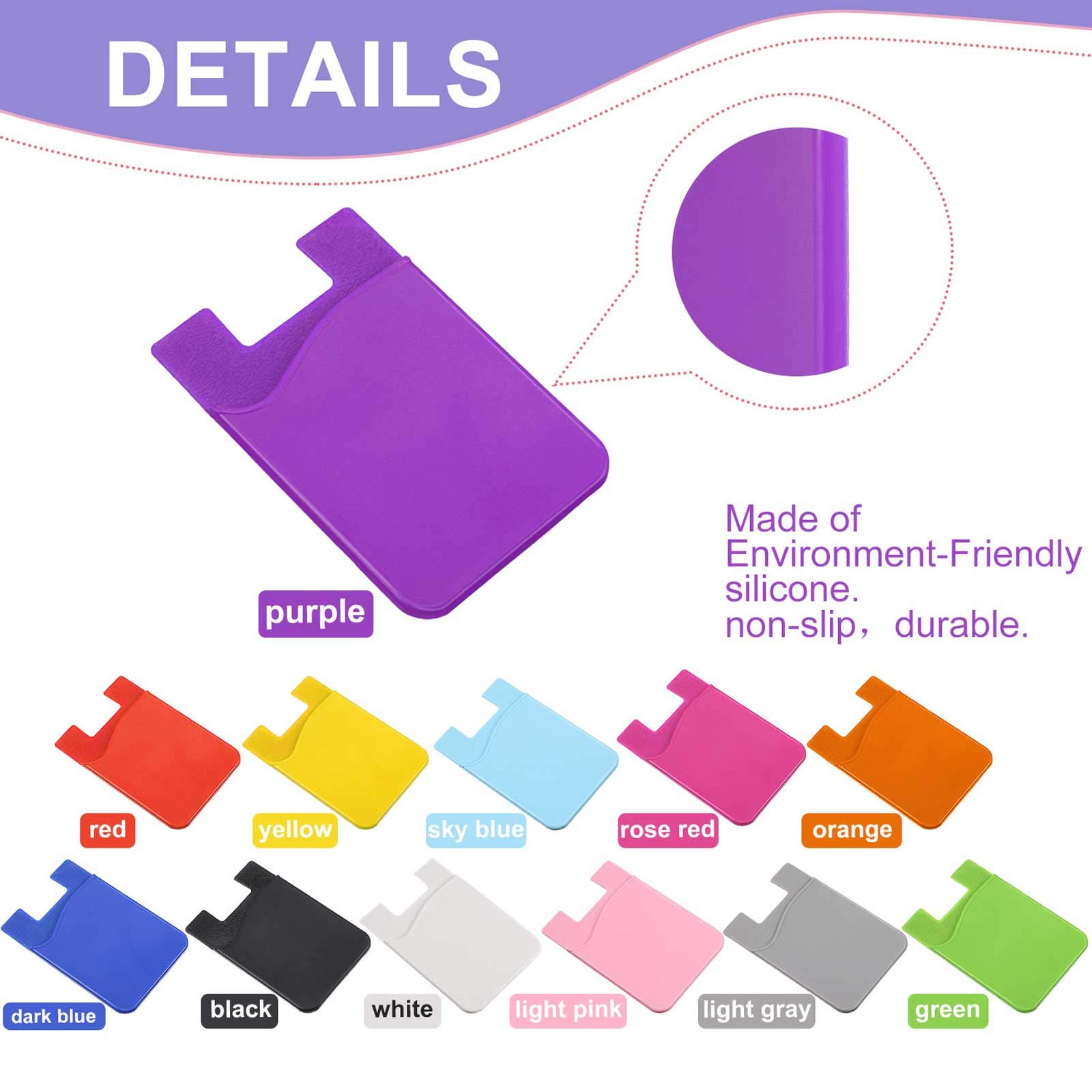 FUIPVGI Lot 6 Porte-Cartes Adhésifs Téléphone – Pochette Silicone Noire, Porte Carte Crédit/ID Autocollant, Ultra-Fin Minimaliste