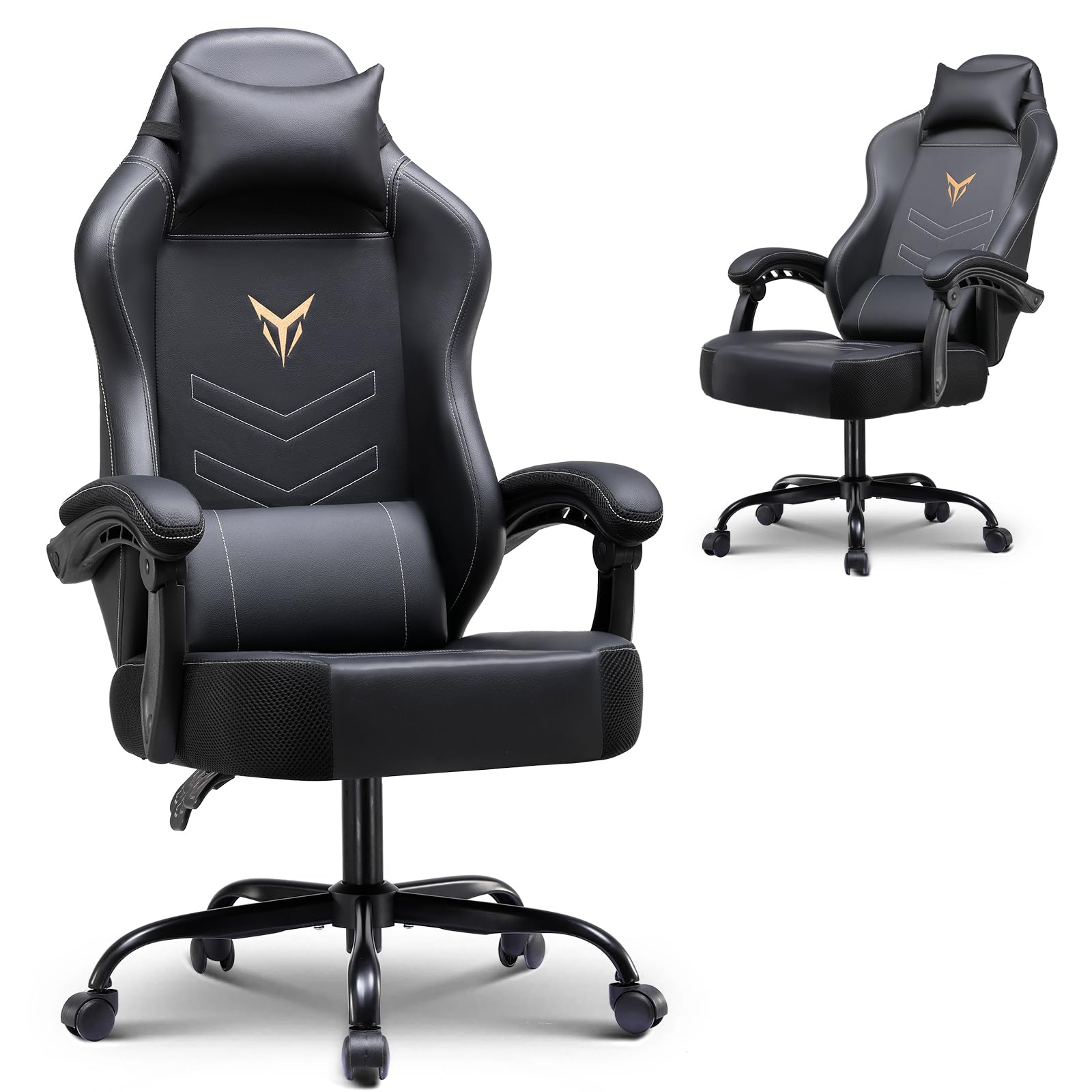 GTPLAYER Gaming Chair, Recliner Chair with Headrest &amp; Lumbar Support, Linkage Armrest,Ergonomic Gaming Chair 350lbs, High Back Office Home, Black