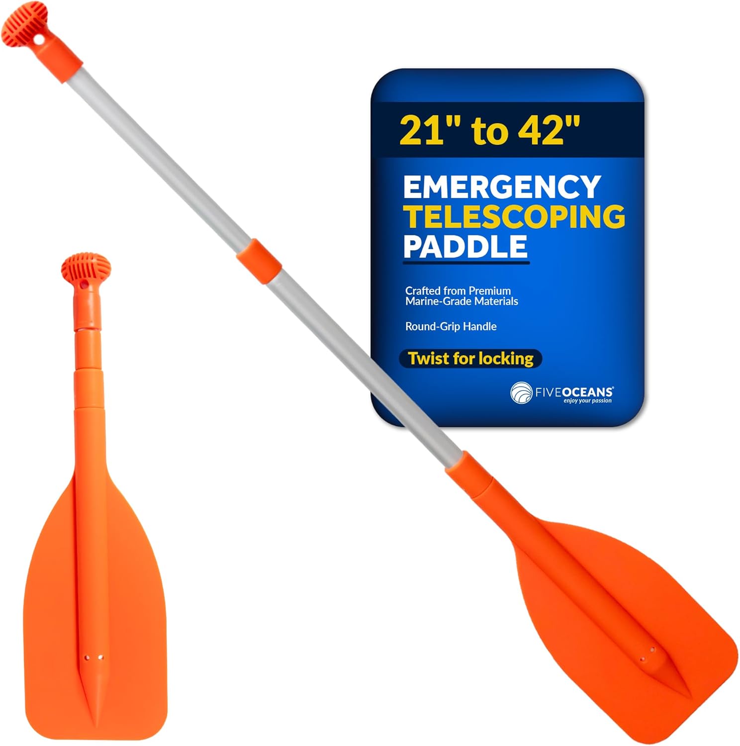 Five Oceans Emergency Telescoping Paddle, Boat Paddles, Floating Orange Paddle, Extends from 21″ to 42″, Compact Design for Easy Storage, Strong Anodized Aluminum Shaft Five Oceans Emergency Telescoping Paddle, Boat Paddles, Floating Orange Paddle, Extends from 21″ to 42″, Compact Design for Easy Storage, Strong Anodized Aluminum Shaft