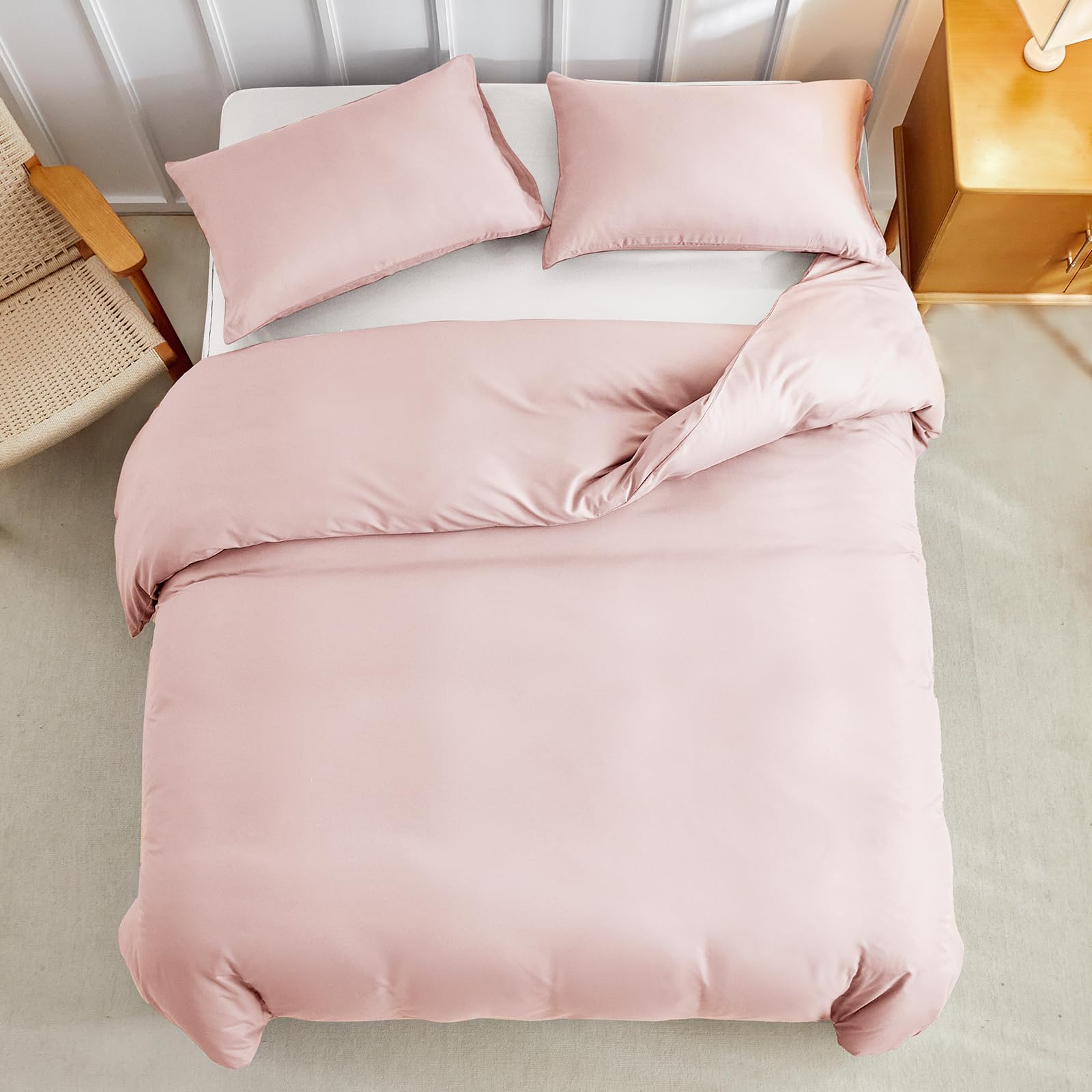 Lekesky King Size Duvet Cover Set Pink Bedding, Soft Microfibre King Size Bedding (1x Quilt Cover - Image 3