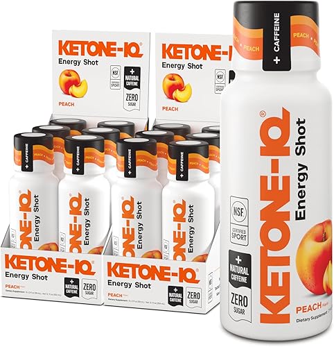 Ketone-IQ Bebidas Energéticas de Cetona Exógena con Cafeína - Paquete de 12 Shots de Cafeína de Té Verde con 5g de Cetonas Bioidénticas y Vitaminas