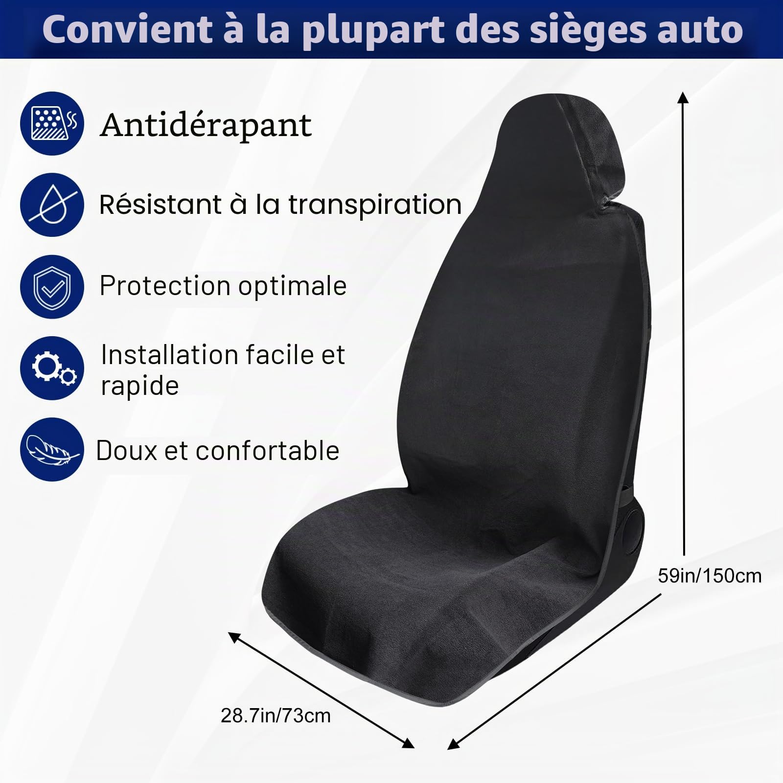 Housse de siège de Voiture en Serviette imperméable - Protection Universelle antidérapante et résistante à la Sueur pour siège Avant, pour Salle de Sport, Course, Natation et Plage