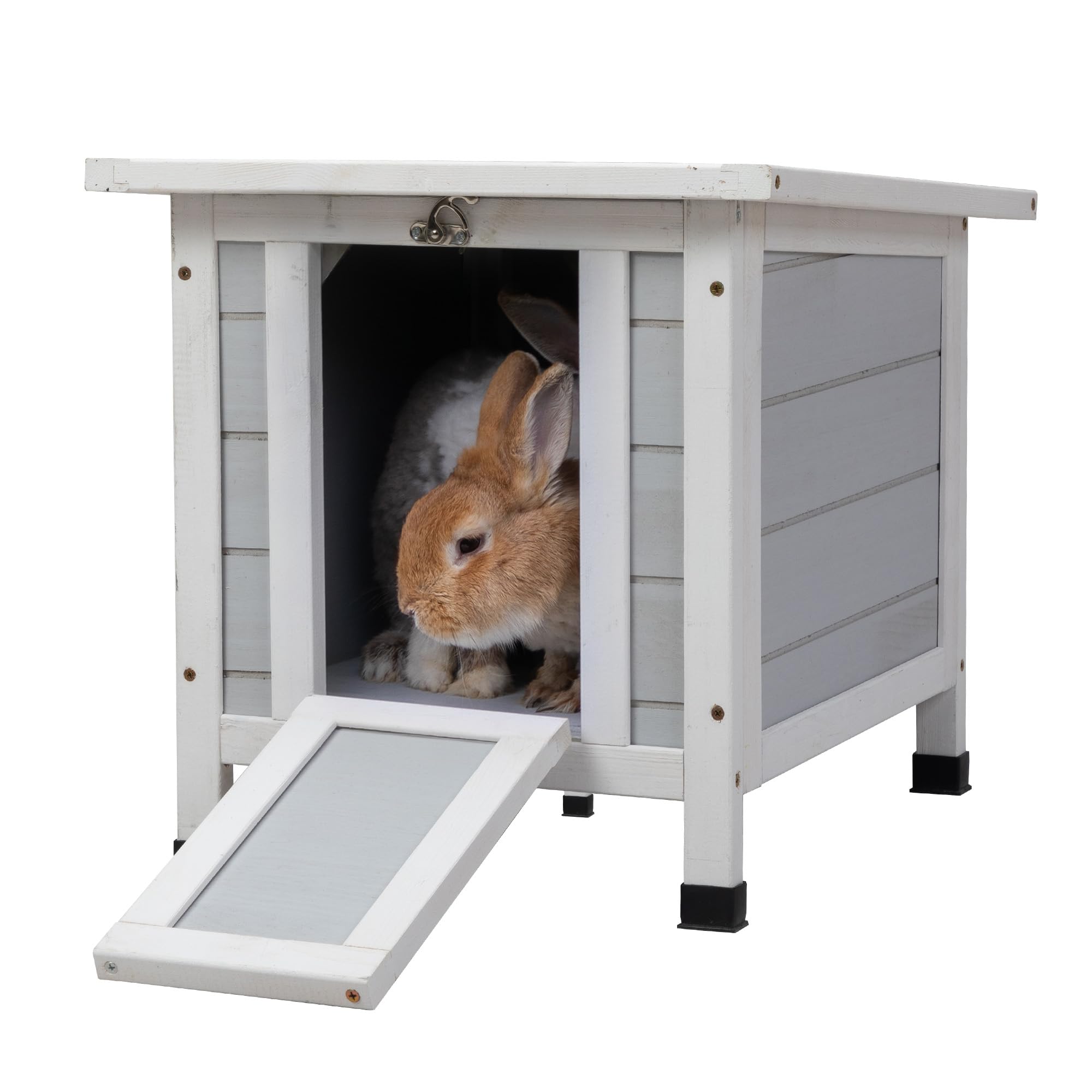 Multifunktionales Wetterfestes Holz-Haustierhaus mit Asphalt Dach für Katzen, Den kaninchenkäfig, Hunde, Kaninchen & Enten，Holzfarbe，grau (grau)