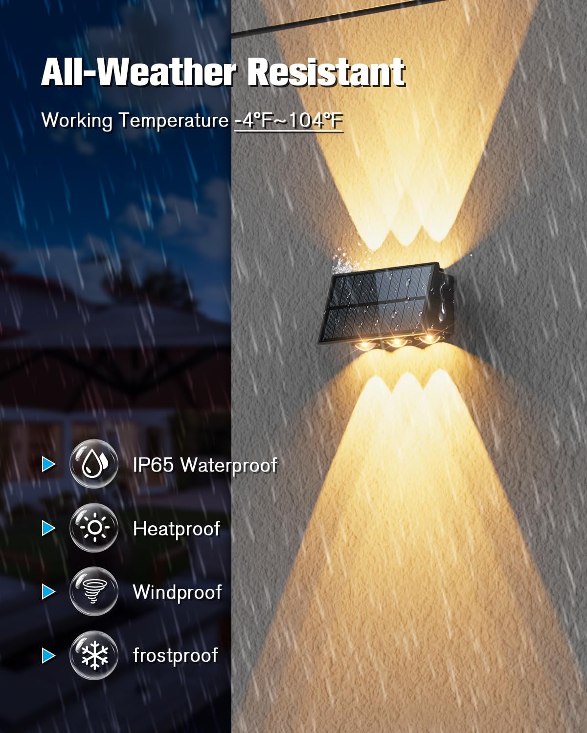 VOLISUN Solar Fence Lights 6 Pack, Color Glow LED Up and Down Wall Lamp, IP65 Waterproof Solar Lights Outdoor for Patio, Backyard, Railing, Deck, Fence and Wall（6 Lenses）