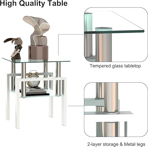 Miniatura 6 de Mesa auxiliar de cristal moderna para sofá, mesa de centro pequeña negra, mesa de sala de estar, mesita de noche cuadrada, patas de metal de vidrio