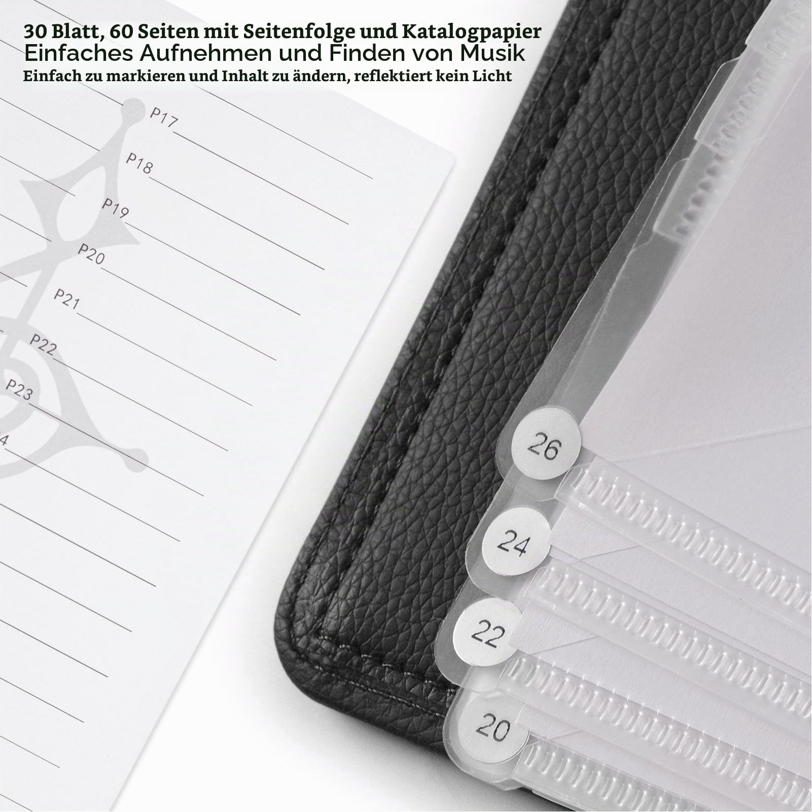 Notenmappe, Wasserfest, PU-Leder, A4, Klaviernotenmappe, 30 Blatt, 60 Seiten f¨¹r Studenten, Musikbegeisterte