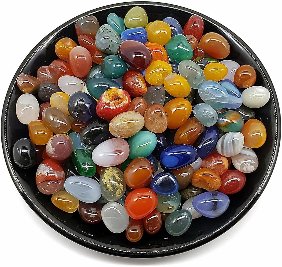 Polished Colorful Agate Crystal Set, 0.4″, 128 Pcs – Handpicked Tumbled Stones and Crystals Bulk for Healing, Reiki, Meditation, Witchcraft and Home Decor