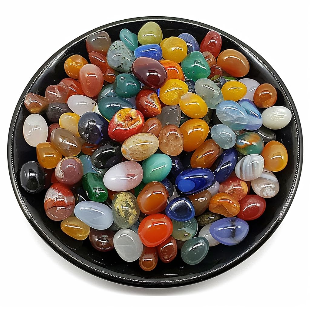 Polished Colorful Agate Crystal Set, 0.4", 128 Pcs - Handpicked Tumbled Stones and Crystals Bulk for Healing, Reiki, Meditation, Witchcraft and Home Decor