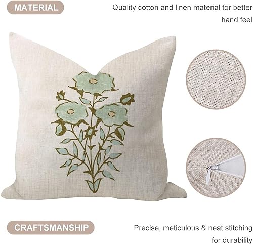 Miniatura 5 de Funda de almohada de lino de arpillera de 18 x 18 pulgadas, elegante funda de cojín bohemia verde salvia turquesa cuadrada para sala de juegos,