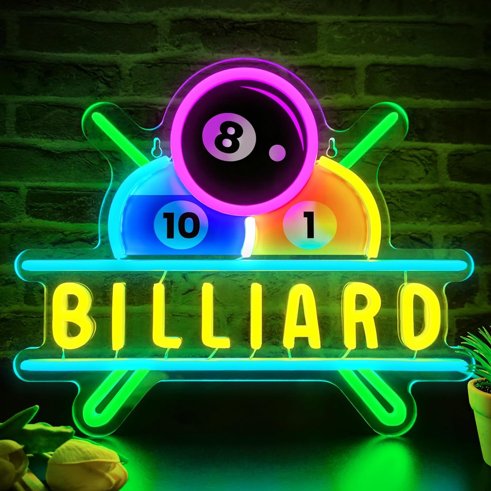 Billiards Ball Neon Sign Football UV Printed LED Light Sign for Snooker Pool Hall Gym Bar Shops Bedroom Wall Decor USB Dimmer