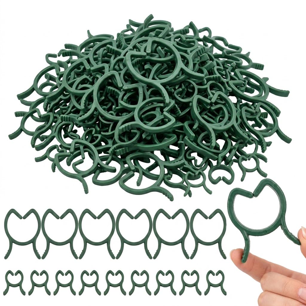 ZhuPu 200 Pcs Plant Support Clips, Garden Clips and Plant Rings for Climbing Vines, Green Vine Fixing Clips Reusable Garden Kit