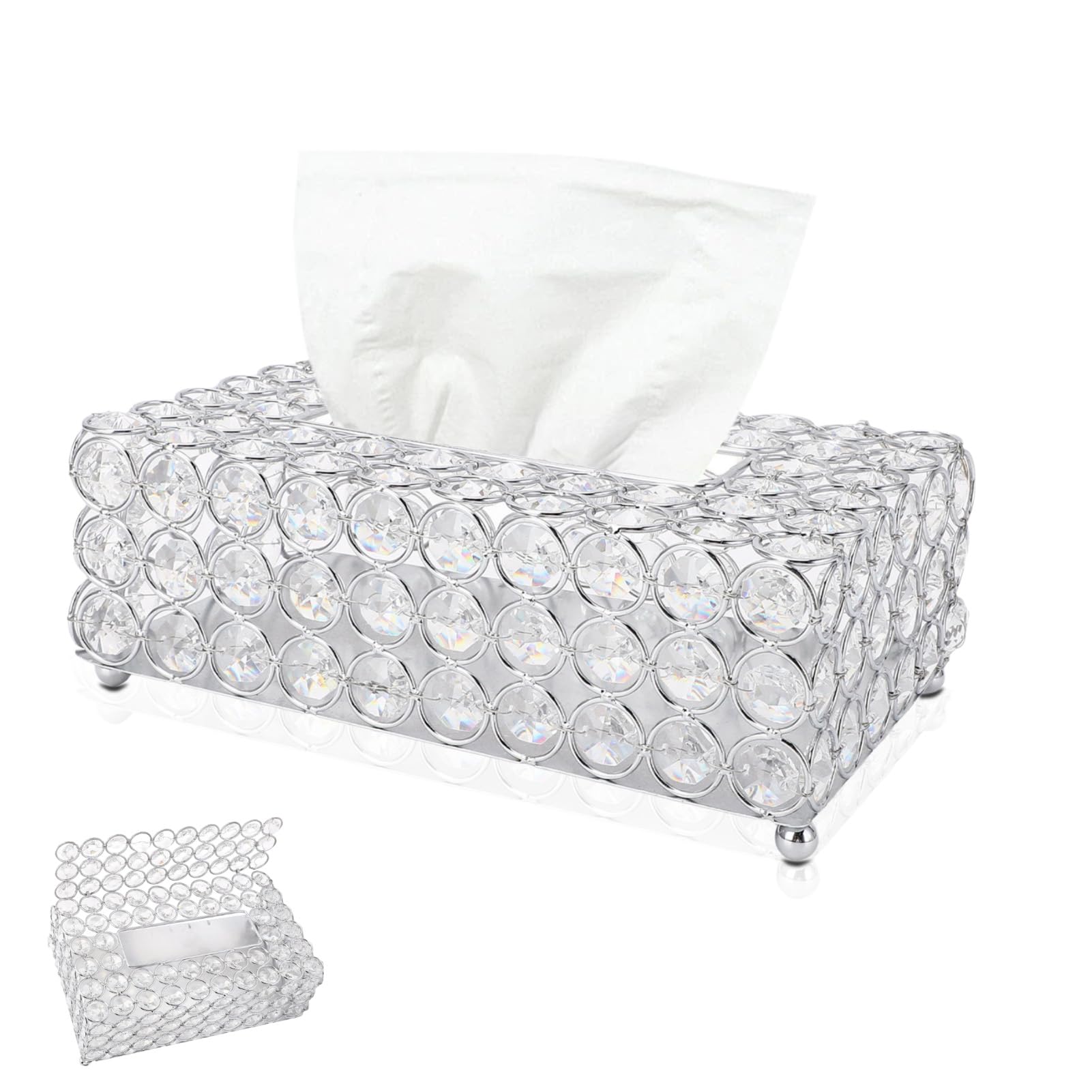 Crystal Tissue Box Cover, Rectangular Decorative Napkin Paper Dispenser Holder for Dining Room, Living Room, Bedroom, Bathroom, Office