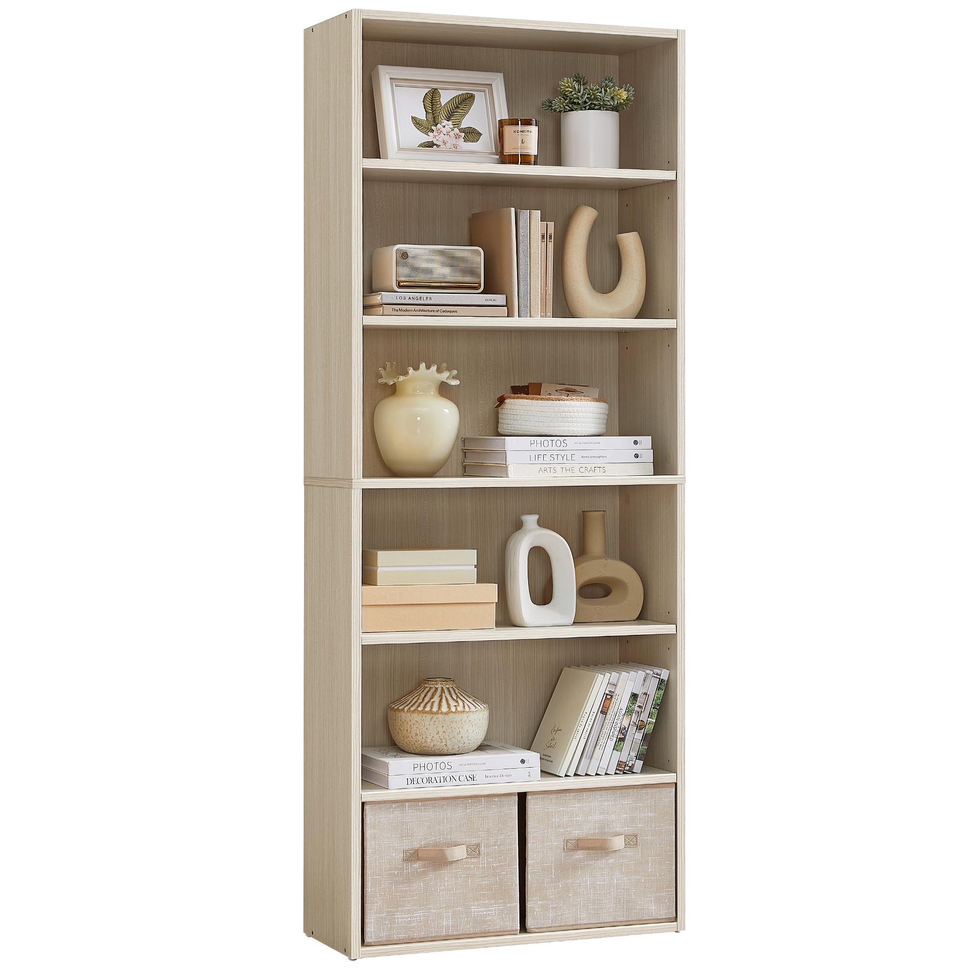 VASAGLE Custos Collection - Bookshelf, 6-Tier Bookcase, Book Shelf, Open Storage Shelf, 9.4 x 23.6 x 63.3 Inches, for Living Room, Home Office, Dinning Room, Natural Beige ULBC166L01