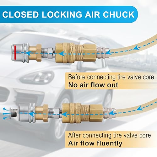 Miniatura 3 de Mandril de aire, mandril de aire de latón de flujo cerrado de 14 FNPT, portabrocas de aire de bloqueo de conexión rápida para accesorios de