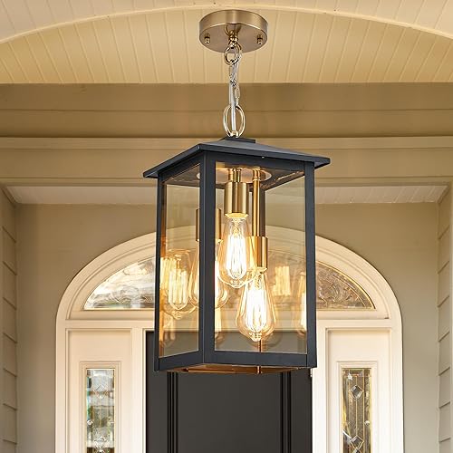 3-Lights Large Outdoor Pendant Light with Clear Glass,17Inch Ht Exterior