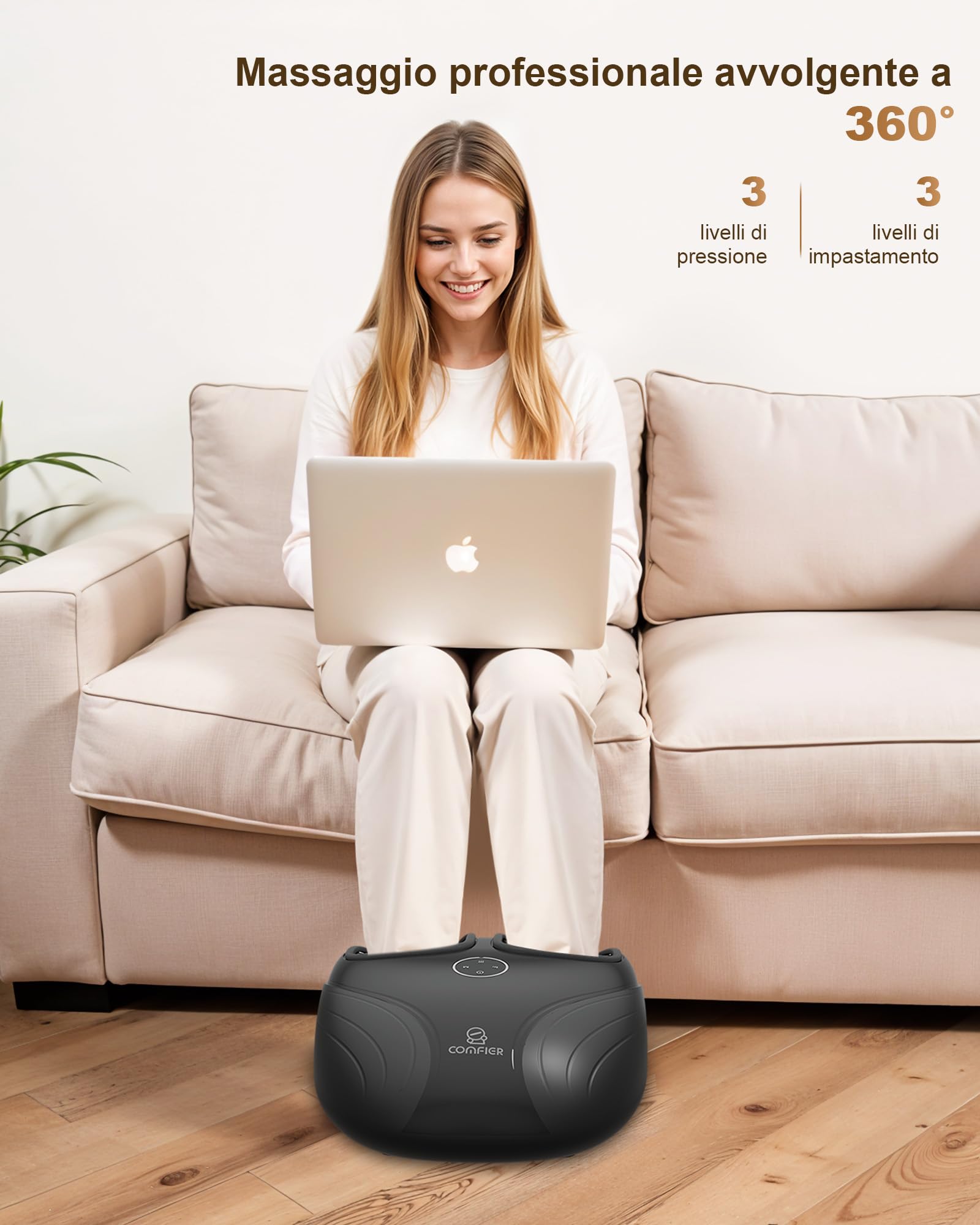 COMFIER Massaggiatore per Piedi, Shiatsu massaggiatore piedi con calore, Impastamento e compressione per la fascite massaggiatore plantare, Fino al numero 46