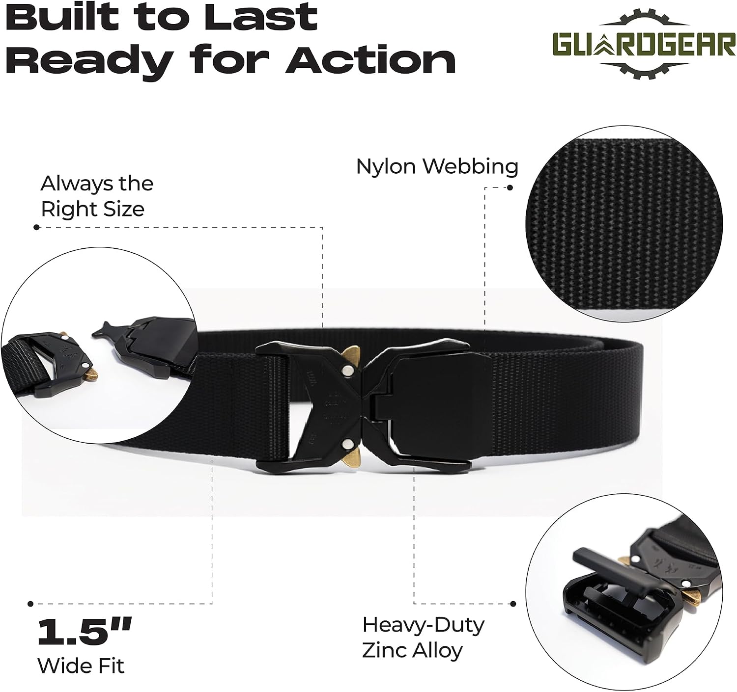 1.5 Quick-Release Buckle Heavy Duty Belt,Midnight Black,Desert Sand,Ranger Green,One Size Adjustable