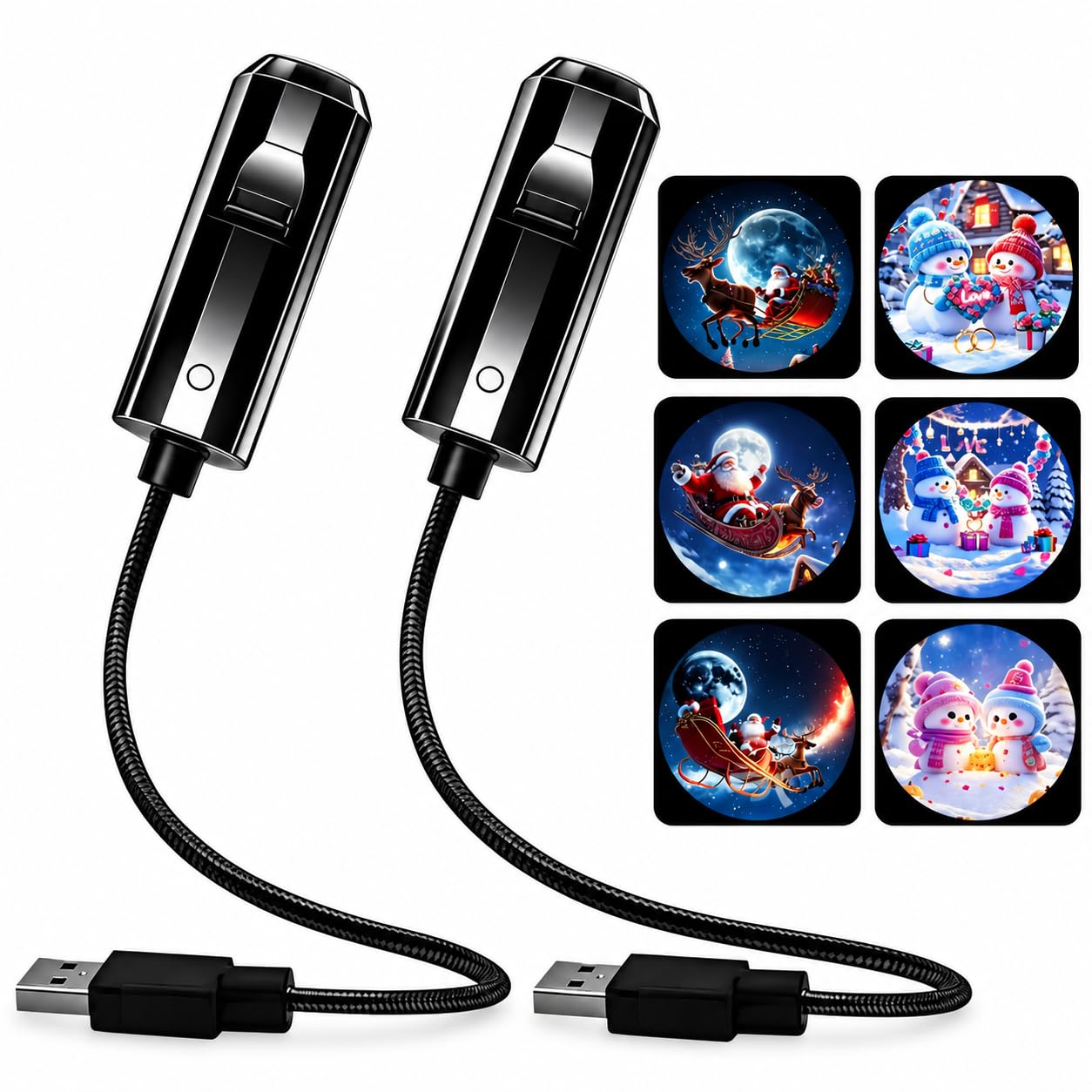 Plug and Play HD Christmas Projector with 6 Festive Scenes (6PCS),Indoor，2P