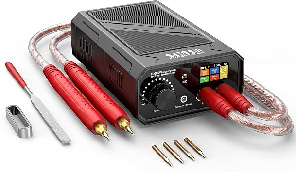 SEESII 10KW Battery Spot Welder Cordless 10000mAh Spot Welding Equipment, Color LCD Display, 25 Adjustable Gears, Auto/Foot Pedal Control, for Battery Packs DIY & Repair