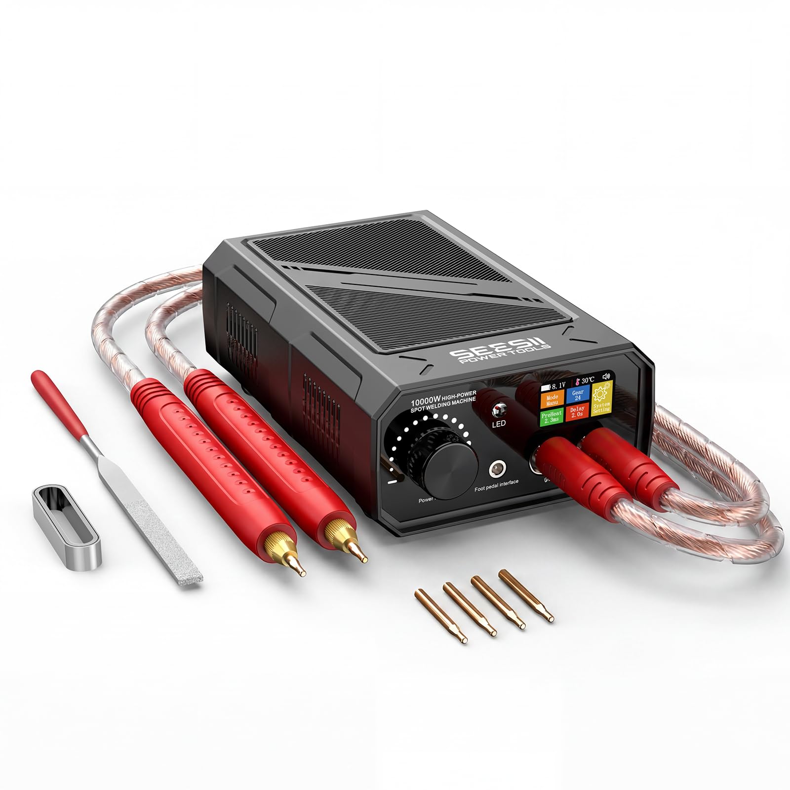 SEESII 10KW Battery Spot Welder: Cordless Spot Welding Equipment, Color LCD Display, 25 Adjustable Gears, Auto/Foot Pedal Control, for Battery Packs DIY &amp; Repair