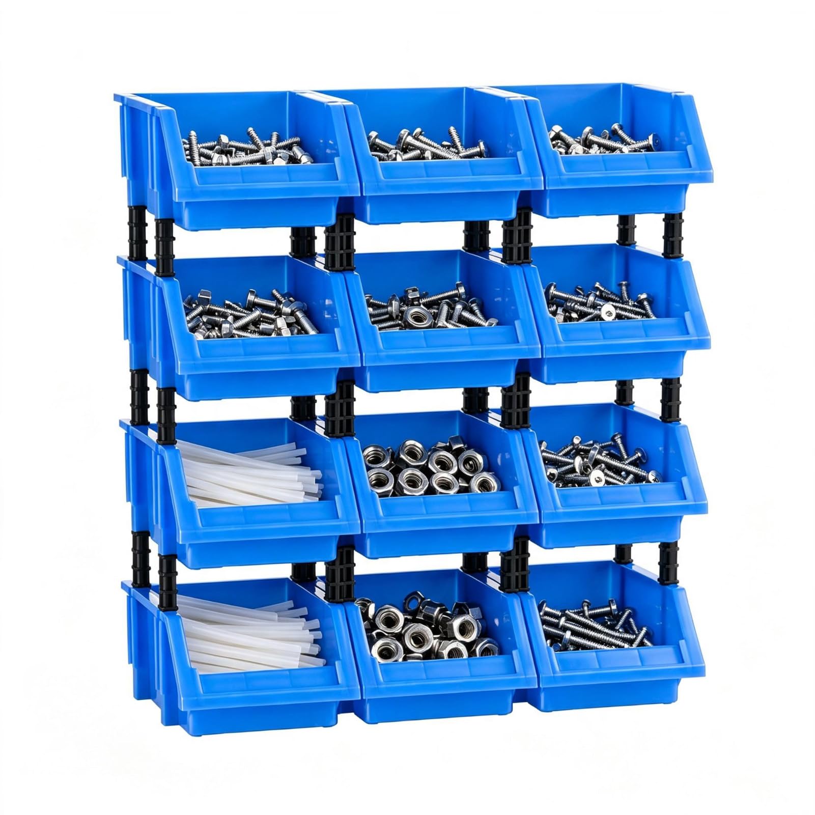 FERNVALE Storage Boxes Plastic Storage Bins 12 Pack Stackable Screw Organizer Tool Box Wall Mounted Parts Containers for Hardware Nails Crafts Garage Workshop Office Desk Organization Blue
