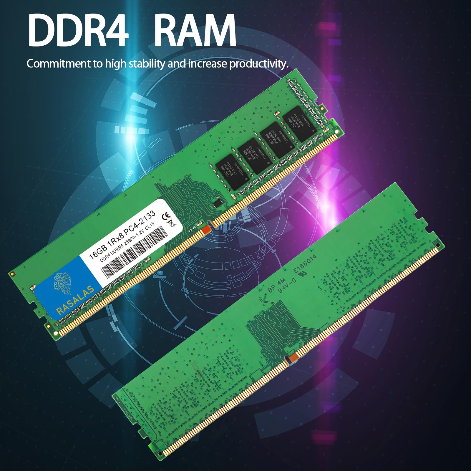 RASALAS 16GB DDR4 2133MHz PC4-17000 Non-ECC Unbuffered 1.2V CL15