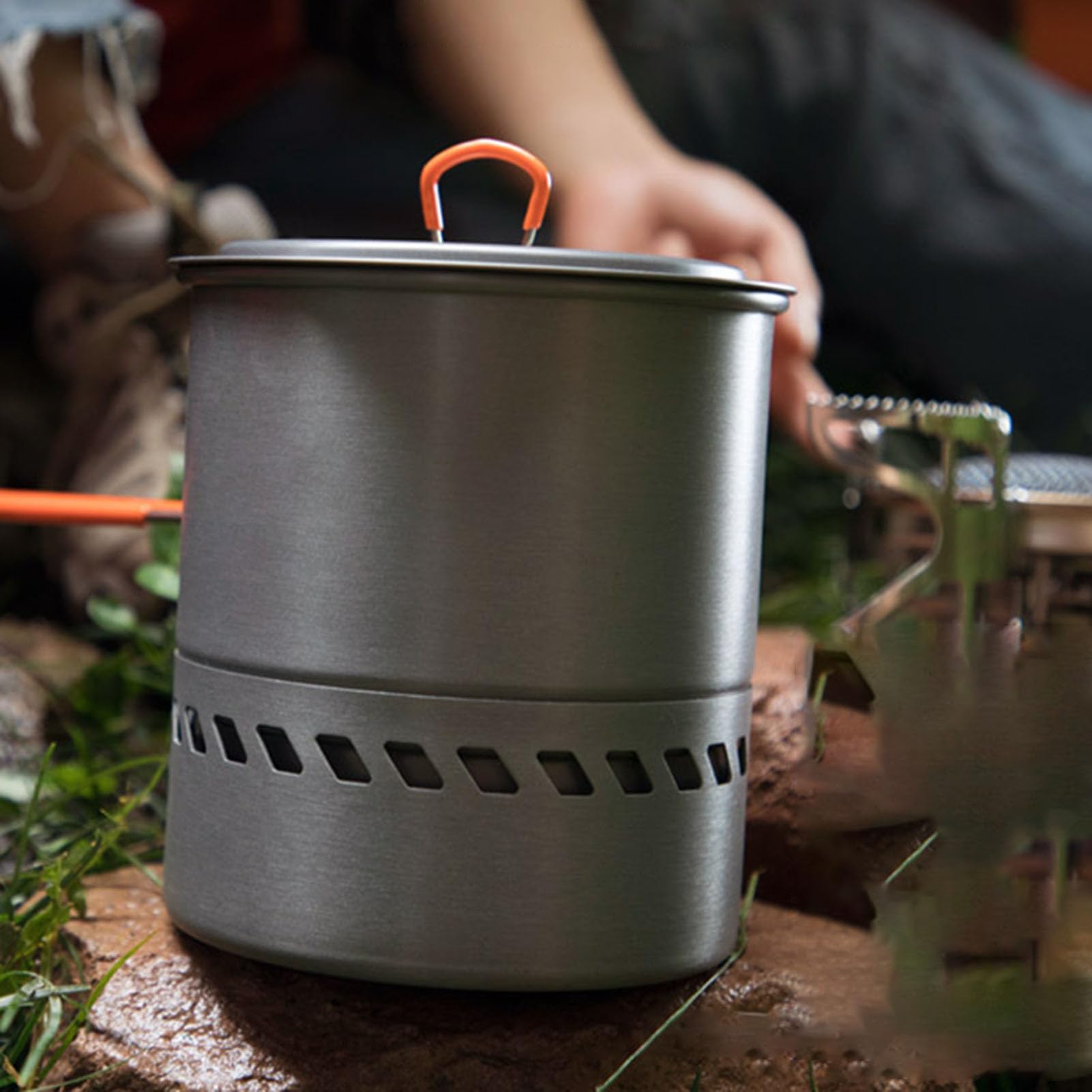 Garnek Turystyczny 1.5L Przenośny Garnek Z Składaną Rączką Na Wycieczki | Jednogarnkowy System Koncentracji Ciepła Dla Przyjaciół Studentów Dorosłych Mężczyzn Kobiet Na