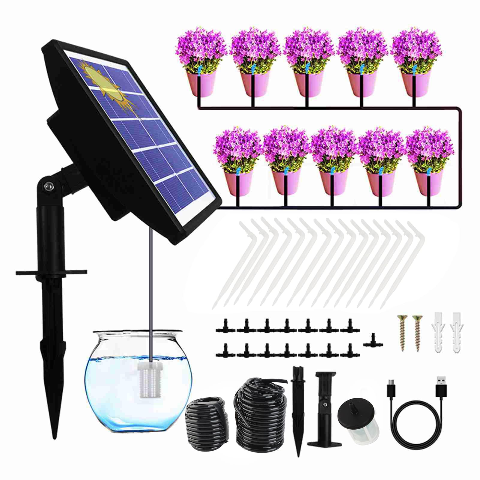 Solar Automatyczny Zestaw do Nawadniania Kroplówki IP67 Wodoodporny Słoneczny System Podlewania Słoneczny Zestaw do Nawadniania Słonecznie do Ogrodu Wewnętrzne Rośliny