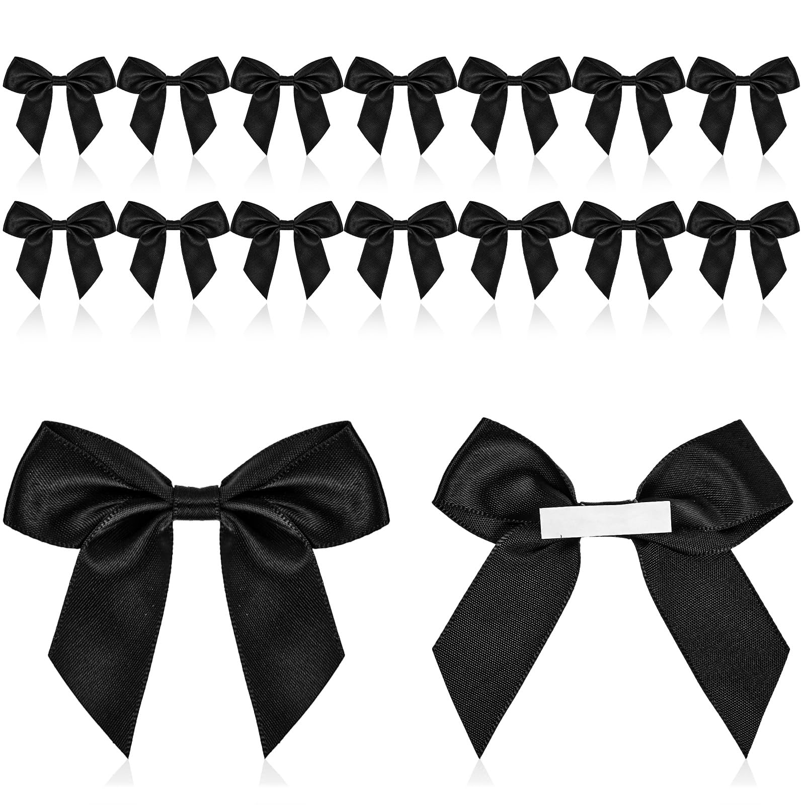 15 Pcs Black Bows, Self-Adhesive Black Bows for Gift Wrapping Satin Ribbon Gift Wrap Bow Decor Premade Ribbon Bow Craft Bowknot for Cake Wedding Birthday Party Bridal Shower Baby Shower Decor, 6.5CM