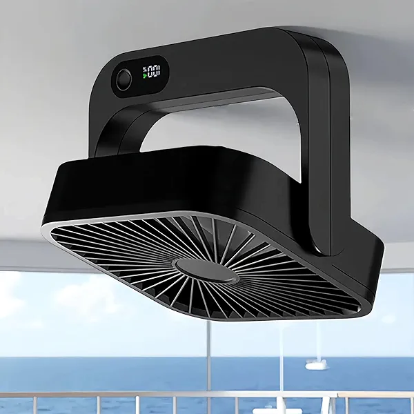 GIIKNEW Magnetic Cruise Ship Approved Fan, 5000mAh Battery Operated Portable Fan with 5 Speeds, Magnetically Sticks on Cabin Ceilings and Walls, Cruise Essentials 2025 - Black