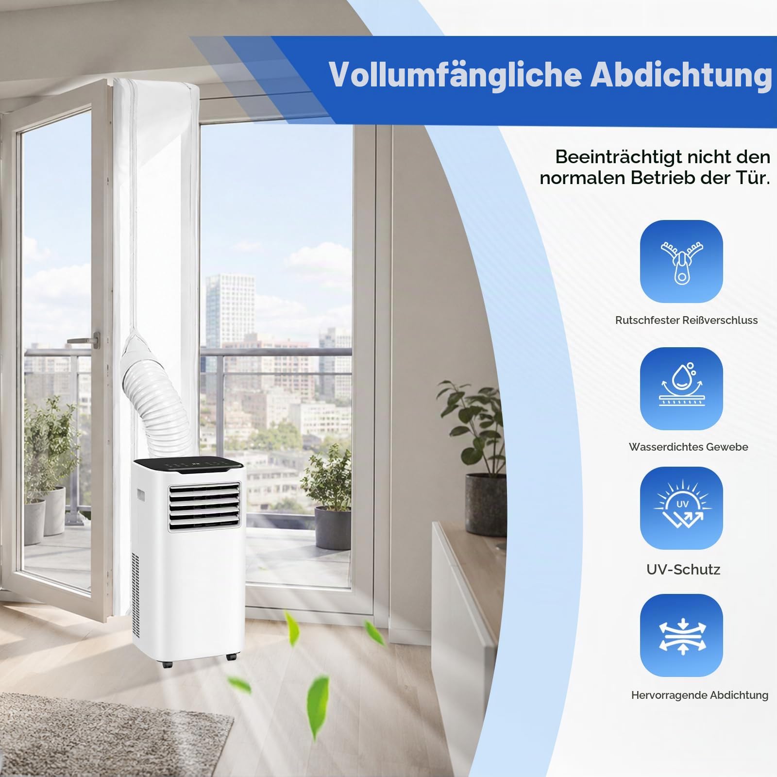 Fensterabdichtung Klimaanlage 600cm, Türabdichtung für mobile Klimageräte an Balkontür & großen Fenstern, Hot Air Stop Mini Klimaanlage Fensterabdichtung Ohne Bohren, Weiß