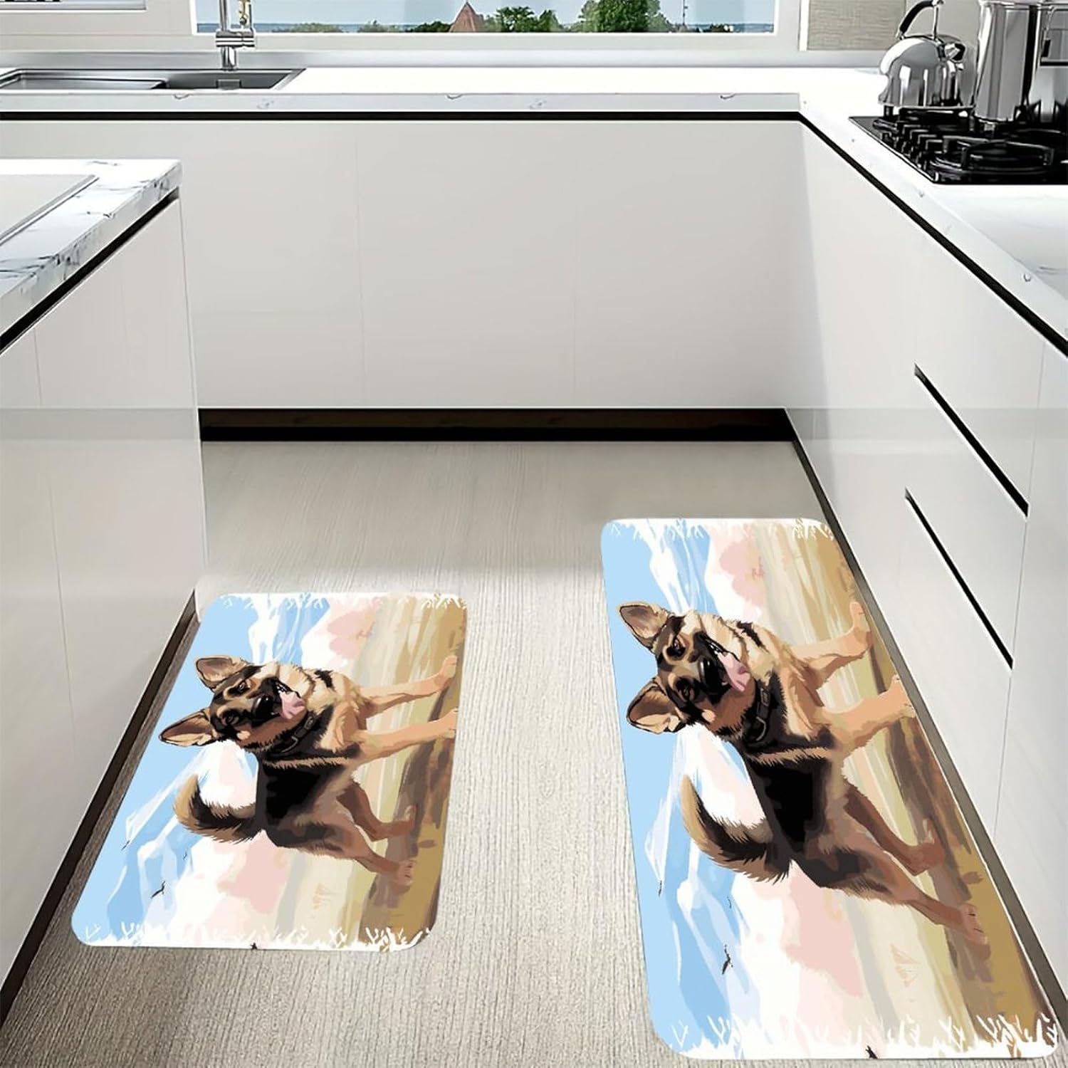 German Shepherd Dog Lovers Kitchen Mats with 2PCS Non-Slip Washable,Kitchen Rug Heavy Duty Durable, Floor Mats for Kitchen,Office,Sink,Laundry