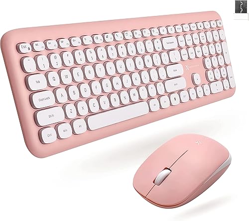 Miniatura 10 de X9 - Lindo teclado y mouse inalámbricos, teclado y mouse coloridos de 2.4 G con máquina de escribir multicolor retro, teclas para teclado de Negro