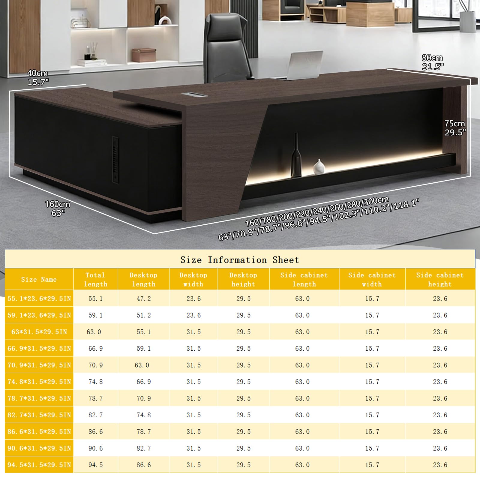 Scrivania Moderna con Spazio di Archiviazione, Scrivania Ufficio a Forma di L, Grande Tavolo da Lavoro per Ufficio, Banco Reception, Postazione di Lavoro