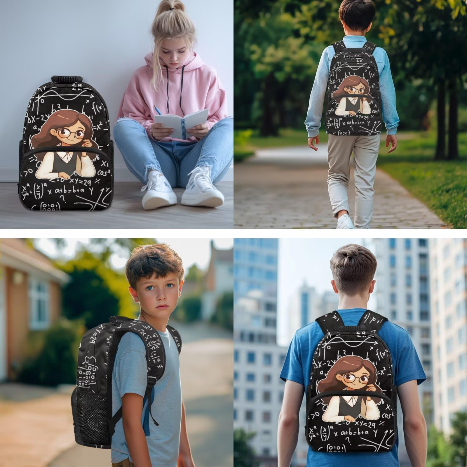 Biyejit Juego de mochilas escolares 3 en 1 para niñas, con bolsa de almuerzo, estuche para lápices, mochila escolar informal para niños, mochila escolar de 17 pulgadas, regalo, Profesor de matemáticas