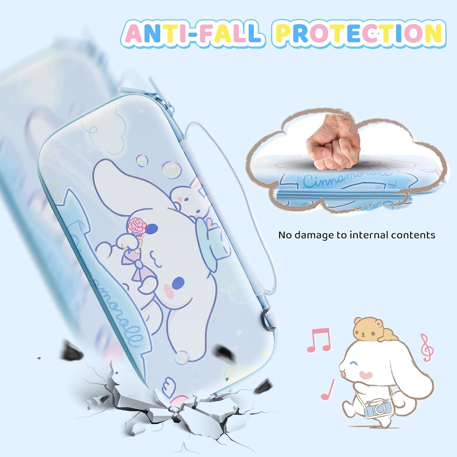 HYPERCASE Blue Dog Carrying Case for Nintendo Switch OLED, Cute Travel Accessories Bag for Switch OLED Console Storage, with Hard Protective Cover, Screen Protector, Shoulder Strap, 2 Thumb Caps - Image 3