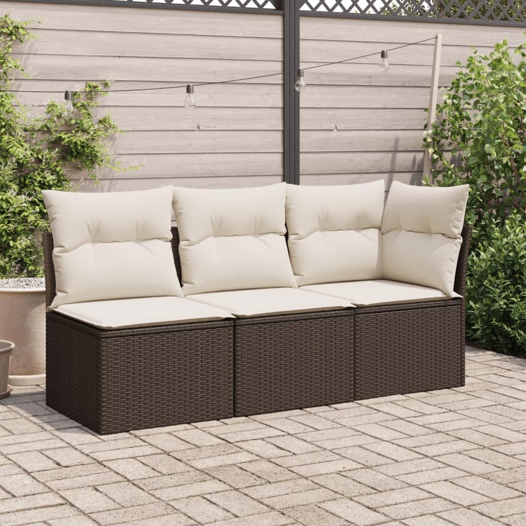 Homgoday Sofa ogrodowa bez podłokietników, sofa środkowa z poduszkami, sofa ogrodowa, sofa wypoczynkowa, sofa wypoczynkowa, meble ogrodowe, balkon, lounge, meble balkonowe, brązowe, polirattanowe