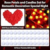 Vista 3 de Rose Petals and Candles Set for Romantic Decoration, 3000 Pcs Red Rose Petals and 36 Pcs Heart Candle Lights for Special Night, Wedding