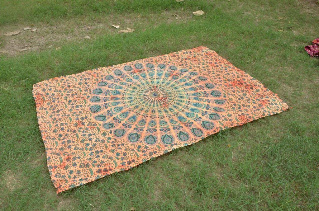 My Dream CartsSingle Indian Tapestry Hippie Twin Tapestries Bohemian Psychedelic Peacock Mandala Wall Hanging Multi Color Floral Home Decor Art Boho Bedspread Dorm Yoga Mat Beach Towel Meditation
