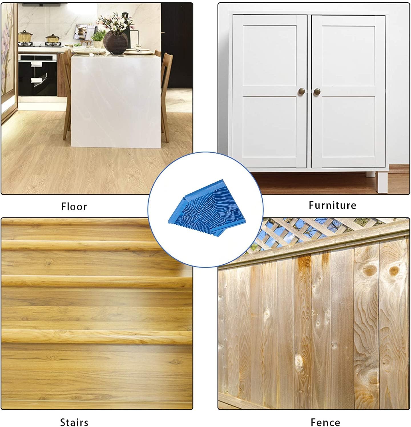 Auniwaig MS12 Wood Graining Painting Tool,Graining Tool, Art Paint Rubber Wood Grain Graining Print Wall Painting Decoration DIY Tool ​Blue 2pcs