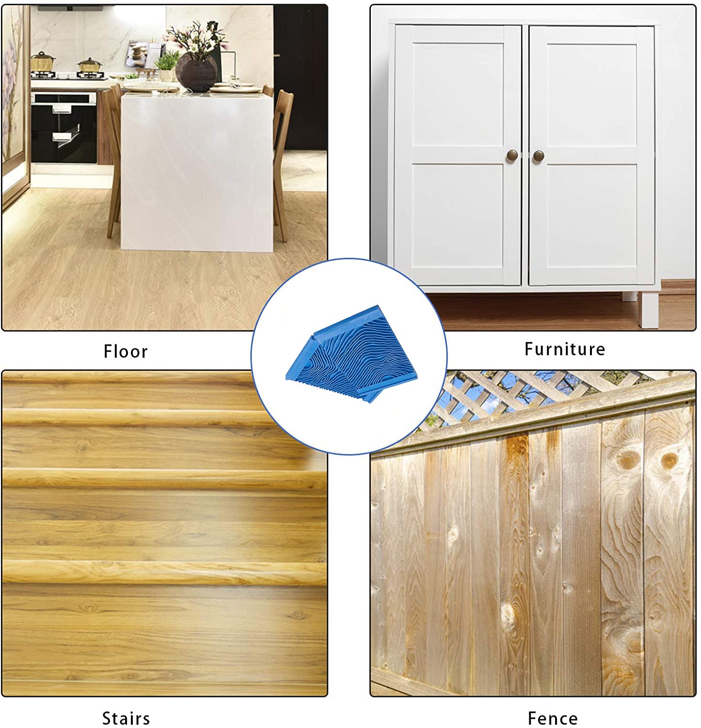 Auniwaig MS12 Herramienta de pintura de grano de madera, herramienta de grano, pintura de arte de goma de grano de madera impresión de pintura de pared decoración DIY herramienta azul 2 piezas
