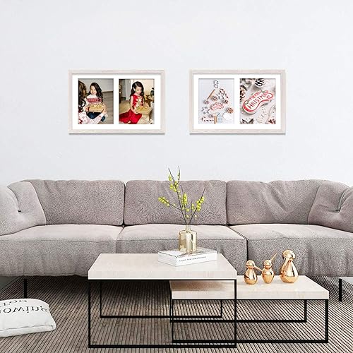 Miniatura 2 de Golden State Art, Marco de madera blanca envejecida de 12 x 19 pulgadas con paspartú blanco Muestra dos fotos de 8 x 10 Vidrio real, colgador de